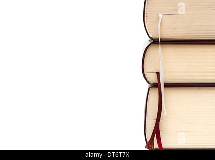 Drei dicke Bücher isoliert auf weißem Hintergrund Stockfoto
