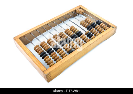 Alte hölzerne Abacus isoliert auf weißem Hintergrund Stockfoto