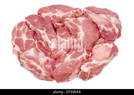 Stücke von frischem rohem Fleisch isoliert auf weißem Hintergrund Stockfoto