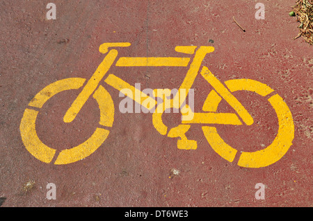 Fahrrad-Zeichen-Schablone on Bike Lane abstrakt Sport Hintergrund. Stockfoto