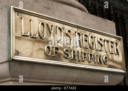 Messingplakette auf der Lloyds / Lloyds register für den Versand Gebäude an 71, Fenchurch Street / st. London. VEREINIGTES KÖNIGREICH. Stockfoto