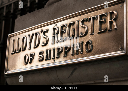 Messingplakette auf der Lloyds / Lloyds register für den Versand Gebäude an 71, Fenchurch Street / st. London. VEREINIGTES KÖNIGREICH. Stockfoto