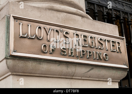 Messingplakette auf der Lloyds / Lloyds register für den Versand Gebäude an 71, Fenchurch Street / st. London. VEREINIGTES KÖNIGREICH. Stockfoto