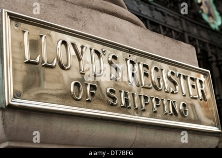 Messingplakette auf der Lloyds / Lloyds register für den Versand Gebäude an 71, Fenchurch Street / st. London. VEREINIGTES KÖNIGREICH. Stockfoto