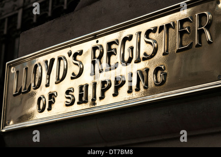 Messingplakette auf der Lloyds / Lloyds register für den Versand Gebäude an 71, Fenchurch Street / st. London. VEREINIGTES KÖNIGREICH. Stockfoto