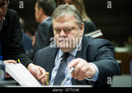 Brüssel, Bxl, Belgien. 11. Februar 2014. Griechische Außenminister Evangelos Venizelos während allgemeine Angelegenheit Rat European Affairs Minister am Sitz des Europäischen Rates in Brüssel, Belgien auf 11.02.2014, die Minister eine Entscheidung über die Genehmigung für das Inverkehrbringen für Zwecke der Anbau von gentechnisch verändertem Mais 1507 treffen. Bildnachweis: ZUMA Press, Inc./Alamy Live-Nachrichten Stockfoto