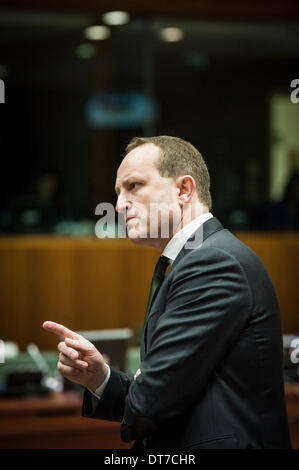 Brüssel, Bxl, Belgien. 11. Februar 2014. Dänische Außenminister Martin Lidegaard während allgemeine Angelegenheit Rat European Affairs Minister am Sitz des Europäischen Rates in Brüssel, Belgien auf 11.02.2014, die Minister eine Entscheidung über die Genehmigung für das Inverkehrbringen für Zwecke der Anbau von gentechnisch verändertem Mais 1507 treffen. Bildnachweis: ZUMA Press, Inc./Alamy Live-Nachrichten Stockfoto