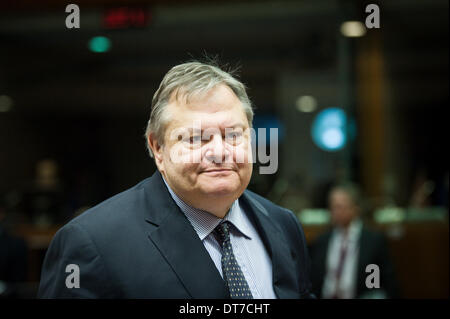 Brüssel, Bxl, Belgien. 11. Februar 2014. Griechische Außenminister Evangelos Venizelos während allgemeine Angelegenheit Rat European Affairs Minister am Sitz des Europäischen Rates in Brüssel, Belgien auf 11.02.2014, die Minister eine Entscheidung über die Genehmigung für das Inverkehrbringen für Zwecke der Anbau von gentechnisch verändertem Mais 1507 treffen. Bildnachweis: ZUMA Press, Inc./Alamy Live-Nachrichten Stockfoto