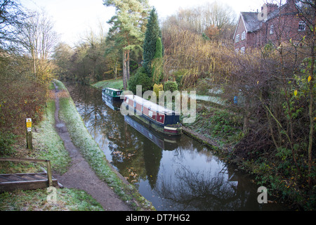 Schmale Boote auf dem Caldon Kanal (oder richtiger, Caldon Zweig des Trent & Mersey Canal), Cheddleton Mitarbeiter England UK Stockfoto