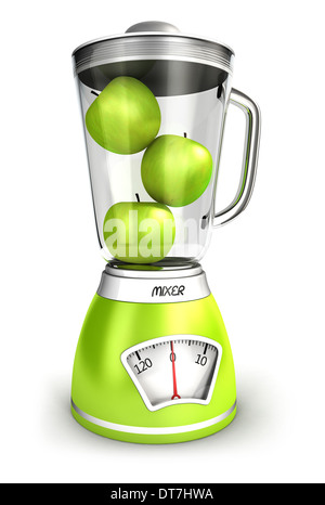 3D Mixer Skalen mit Äpfeln, weißen Hintergrund isoliert, 3D-Bild Stockfoto