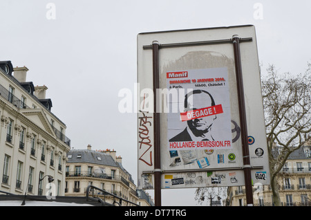 Plakat, fordern den Rücktritt von Präsident François Hollande in Paris, Frankreich. Stockfoto