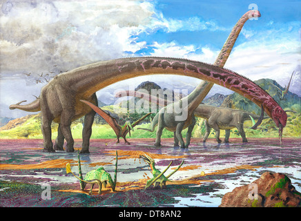 Dinosauriers Sinocanadorum ernähren sich von Braunalgen bei Ebbe. Stockfoto