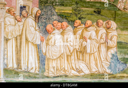 Leben des Heiligen Benedikt, Fresko von Sodoma, Bild 14, Kloster Abbazia di Monte Oliveto Maggiore Abtei, Toskana, Italien Stockfoto