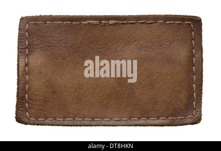 Leere Leder Jeans-Label, isoliert. Stockfoto