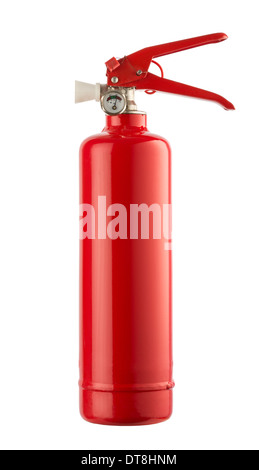 Feuerlöscher auf weißem Hintergrund Stockfoto