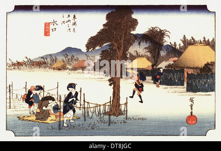 Utagawa Hiroshige - 歌川 広重 - die 53 Stationen des Tokaido - Minakuchi Stockfoto