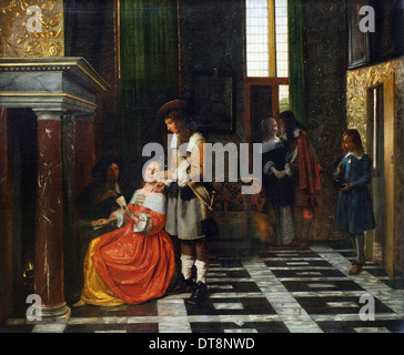 Pieter de Hooch - der Kartenspieler in eine reiche Innenausstattung - Louvre-Museum - Paris Stockfoto