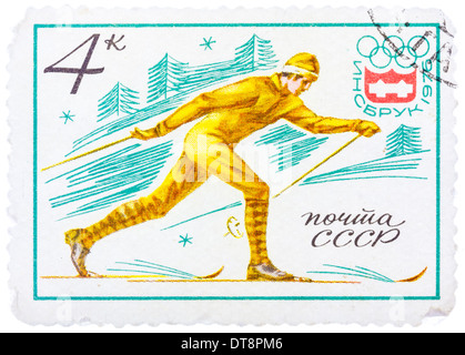 Russland - ca. 1976: Briefmarke gedruckt von Russland, zeigt der Olympischen Winterspiele in Innsbruck, Österreich, Langlauf, ca. 1976 Stockfoto