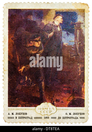 UdSSR - ca. 1979: Briefmarke gedruckt von Russland, zeigt Lenin zurück nach Petrograd von Alexander Lopuhov, ca. 1979 Stockfoto