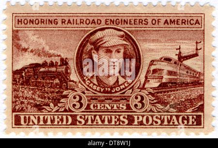 Sonderbriefmarke mit Casey Jones. Teil der Eisenbahn Ingenieure of America Serie herausgegeben 29. April 1950 von USPS. Stockfoto
