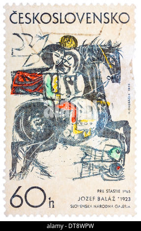 CESKOSLOVENSKO - ca. 1968: Briefmarke gedruckt im tschechischen (Tschechoslowakei) zeigt Unentschieden von Jozef Balaz 'Happiness', ca. 1973 Stockfoto