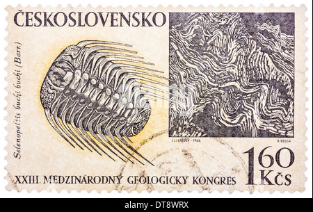 gedruckt auf Tschechisch (Tschechoslowakei) Stempel zeigt Trilobiten und Barrande Felsformation, 23 internationalen geologischen Kongresses Stockfoto