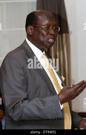 Süd-Sudan Foreign Affairs Minister Hon Dr. Barnaba marianische Benjamin diskutiert aktuelle Krise seines Landes an die Mitglieder der Medien in London 12.02.2014 Stockfoto