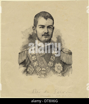 König Aleksandar Serbiens (1876 – 1903), c. 1889. Künstler: anonym Stockfoto