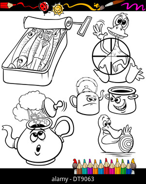 Malbuch oder Seite Cartoon-Illustration-Satz von Schwarz und weiß-Sprüche oder Sprüche für Kinder Stockfoto