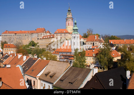 Überblick über die alte Stadt Cesky Krumlov, Südböhmen, Tschechien. Stockfoto