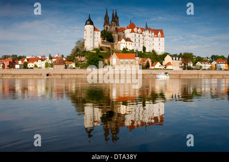 Albrechtsburg und Meißner Dom an der Elbe in Meißen, Sachsen, Deutschland Stockfoto