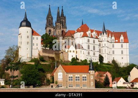 Albrechtsburg und Meißner Dom an der Elbe in Meißen, Sachsen, Deutschland Stockfoto