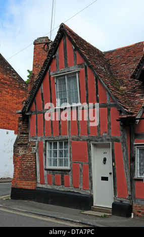 Rot lackiert Timberframed Haus in Lavenham. Stockfoto