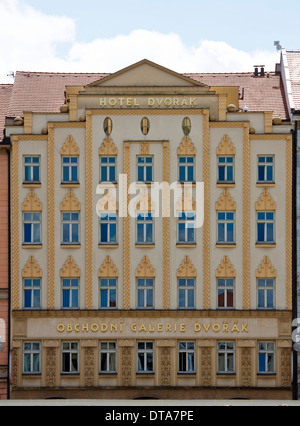 Premysla-Platz, Marktplatz, Ceske Budejowice, Budweis Hotel Dvorak Stockfoto