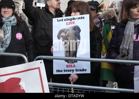 London, UK. 13. Februar 2014. Tierwelt-Anhänger, einschließlich Bill Oddie, versammeln sich auf Pall Mall, ihre Leidenschaft für die Tierwelt als Welt Führer versammeln sich auf dem Gipfel von illegalen Tierwelt Handel zu zeigen. Bildnachweis: Rachel Megawhat/Alamy Live-Nachrichten Stockfoto