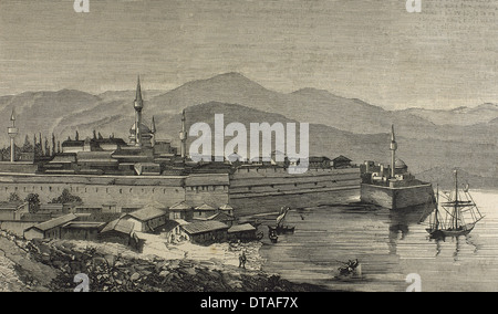 Albanien. des 19. Jahrhunderts. Janina. Panorama. Kupferstich von Rico. Die spanischen und amerikanischen Illustration, 1880. Stockfoto