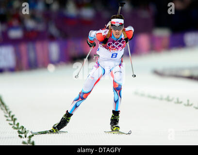 Tschechische Biathlonist Jaroslav Soukup ist während die Männer Biathlon-20 k Einzelrennen bei den Olympischen Winterspielen 2014 13. Februar 2014, in Krasnaya Polyana, Russland gesehen. (CTK Foto/römische Vondrous) Stockfoto