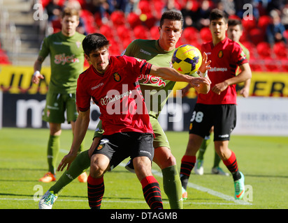 Szene aus Fußballspiel zwischen Real Mallorca und Sporting Gijon auf spanischen Zweitligisten Stockfoto