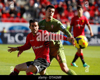 Szene aus Fußballspiel zwischen Real Mallorca und Sporting Gijon auf spanischen Zweitligisten Stockfoto