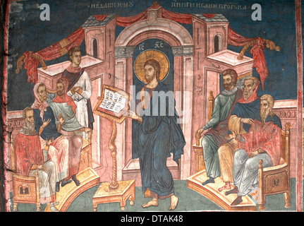 Christus in der Synagoge von Nazareth, ca. 1350. Künstler: anonym Stockfoto