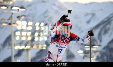 Tschechische Biathlonist Jaroslav Soukup ist während die Männer Biathlon-20 k Einzelrennen bei den Olympischen Winterspielen 2014 13. Februar 2014, in Krasnaya Polyana, Russland gesehen. (CTK Foto/römische Vondrous) Stockfoto