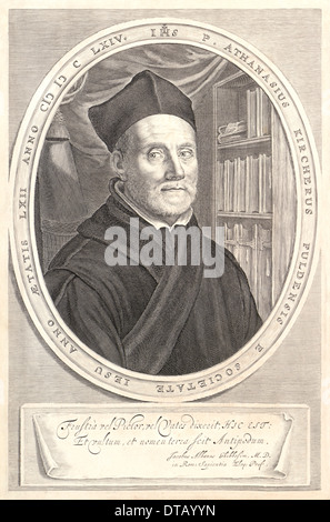 Athanasius Kircher (1602-1680) Jesuitenpater in schwarzer Soutane und Hut. Illustration aus seinem Buch China illustriert 1667. Stockfoto