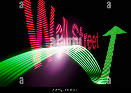 Pfeil-Symbol und Text "Wall Street" mit Lichteffekt Stockfoto