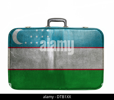 Vintage Reisetasche mit Flagge der Republik Usbekistan Stockfoto