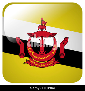 Glossy Icon mit Flagge von Brunei Stockfoto