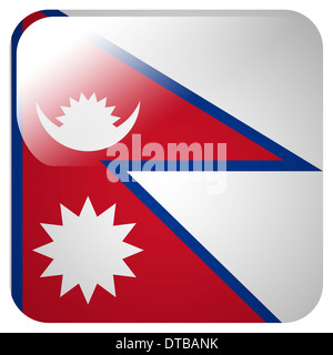 Glossy Icon mit Flagge von Nepal Stockfoto