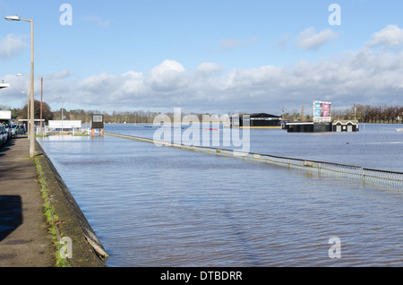 Worcester Rennbahn unter Wasser in den Überschwemmungen des Jahres 2014 Stockfoto