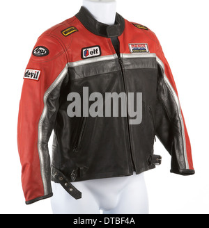 Motorrad Schutzkleidung Lederjacke an einem Model. Stockfoto