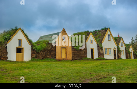 Traditionelle isländische Rasen Häuser, Glaumbaer museum Stockfoto