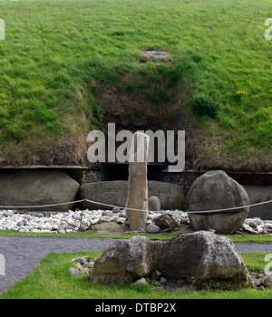 Bordsteinkante Schnitzereien Knowth neolithischen Durchgang Grab Boyne Valley County Meath Irland Weltkulturerbe Stockfoto